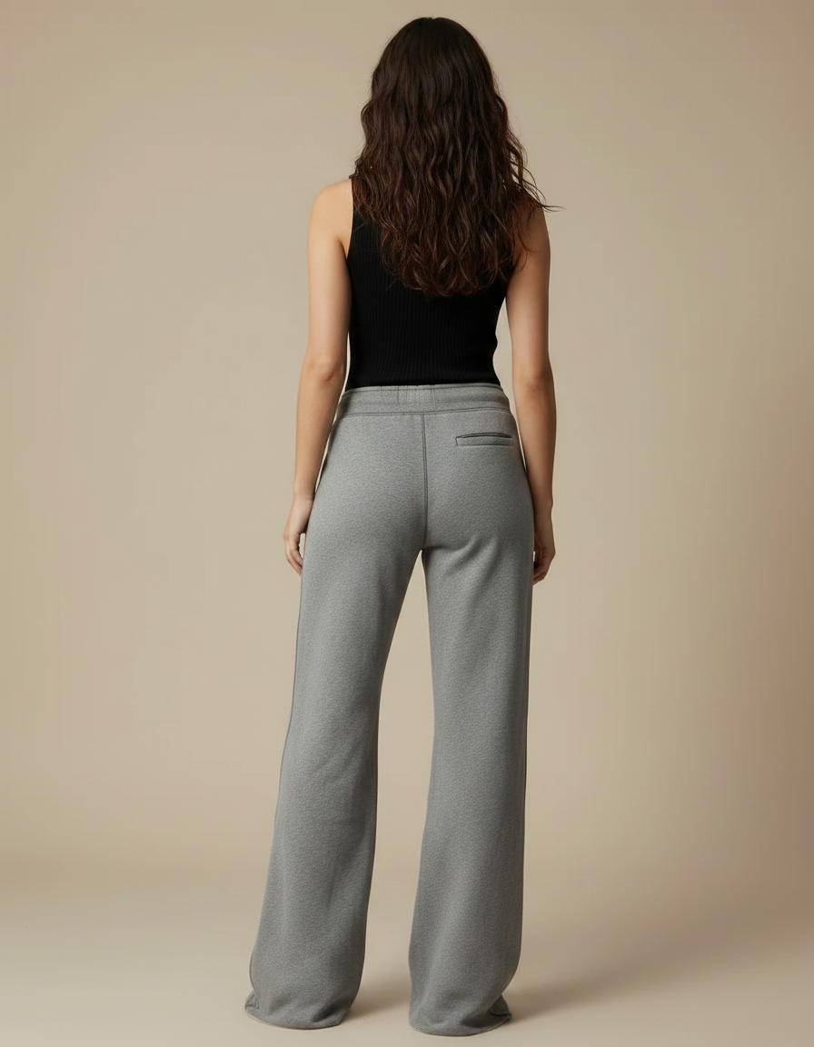 Pantalon Fluide Gris Ample Cordon Décontracté Chic - Molleton - vue 2