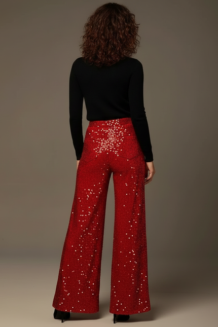 Pantalon Fluide Rouge Paillettes Ample Évasé Élégant - Polyester - vue 2