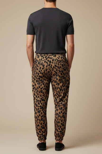 Pantalon Fluide Léopard Ample Confortable Homme Marron - Viscose - vue 2