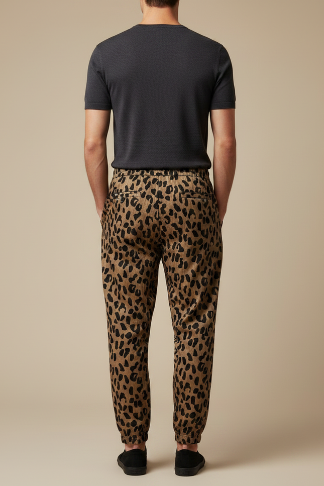 Pantalon Fluide Léopard Ample Confortable Homme Marron - Viscose - vue 2