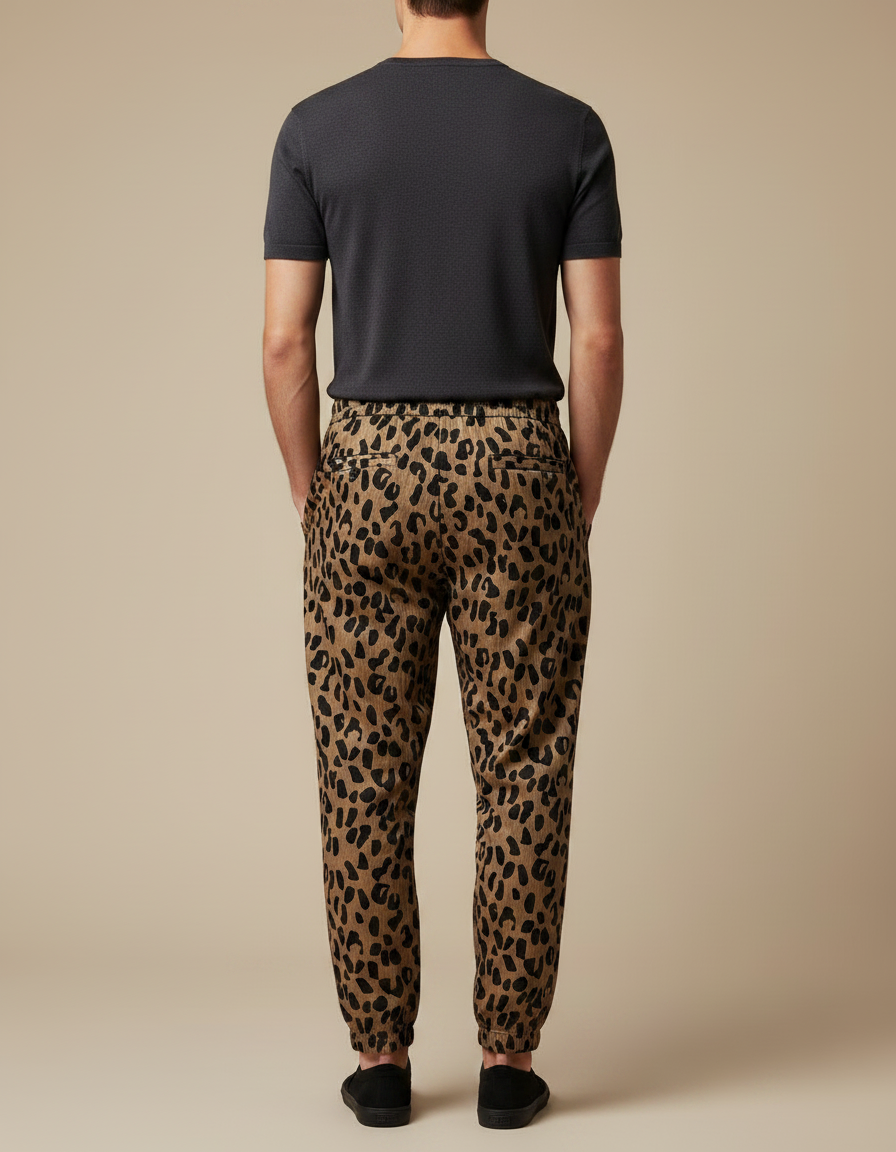Pantalon Fluide Léopard Ample Confortable Homme Marron - Viscose - vue 2