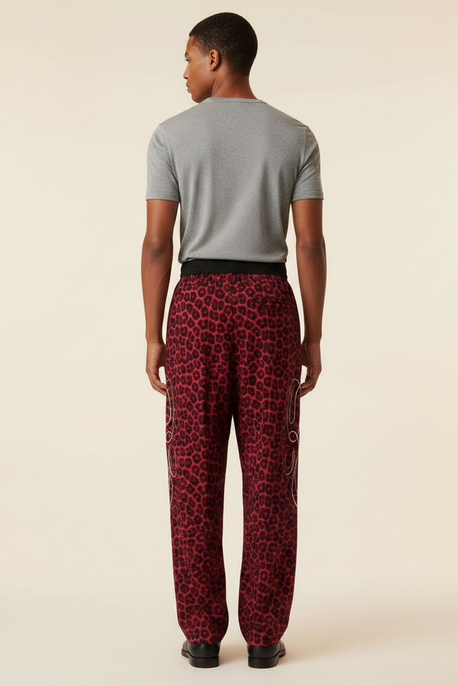 Pantalon Fluide Léopard Rouge Ample Décontracté Homme - Viscose - vue 2