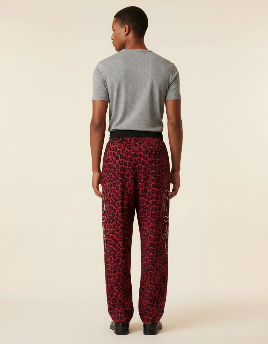 Pantalon Fluide Léopard Rouge Ample Décontracté Homme - Viscose - vue 2