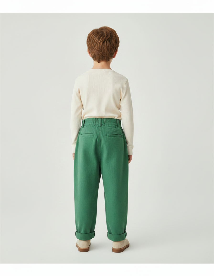 Pantalon Fluide Vert Ample Coton Enfant - Toile - vue 2