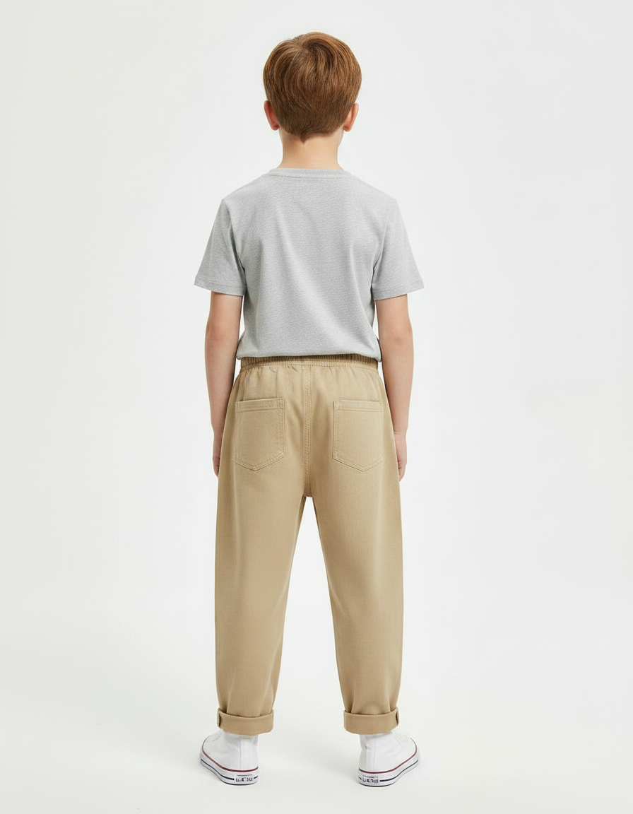 Pantalon Fluide Beige Ample Coton Enfant Décontracté - vue 2