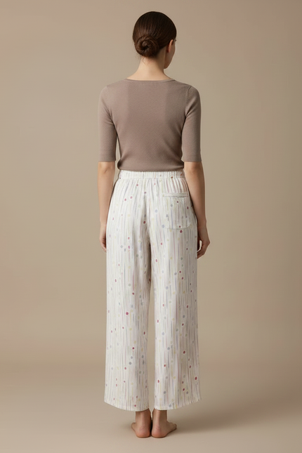 Pantalon Fluide Imprimé Rayures Points Cordon Ample - Multicolore Viscose - vue 2