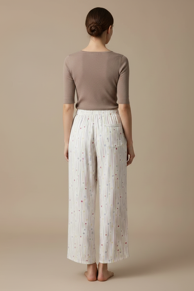 Pantalon Fluide Imprimé Rayures Points Cordon Ample - Multicolore Viscose - vue 2