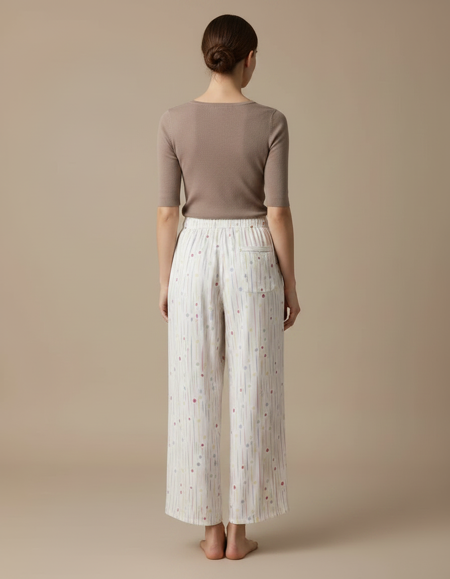 Pantalon Fluide Imprimé Rayures Points Cordon Ample - Multicolore Viscose - vue 2