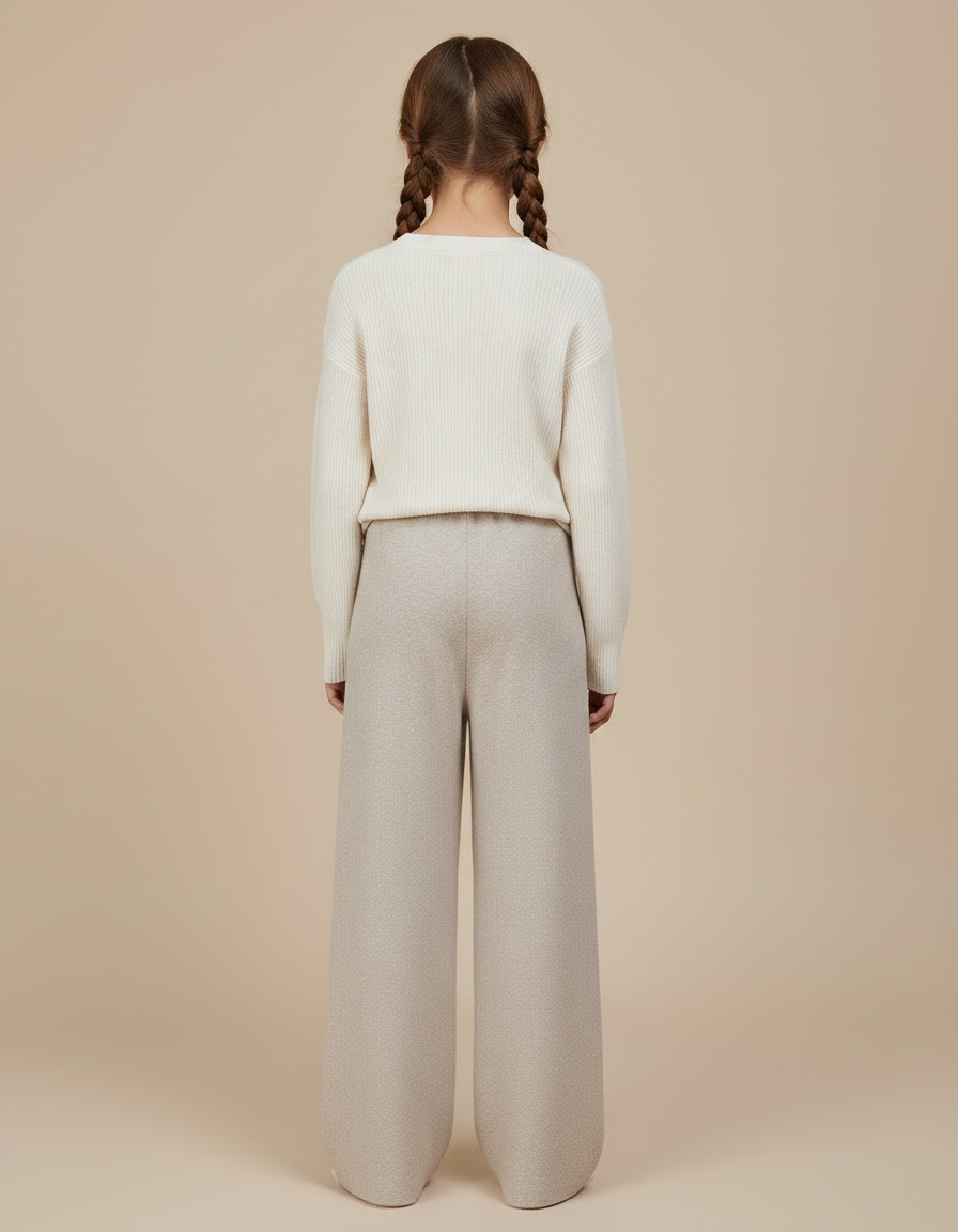 Pantalon Fluide Beige Laine Ample Tricoté Confortable Enfant - vue 2