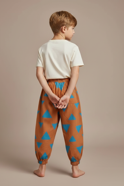 Pantalon Fluide Marron Triangles Bleus Ample Enfant - Coton - vue 2