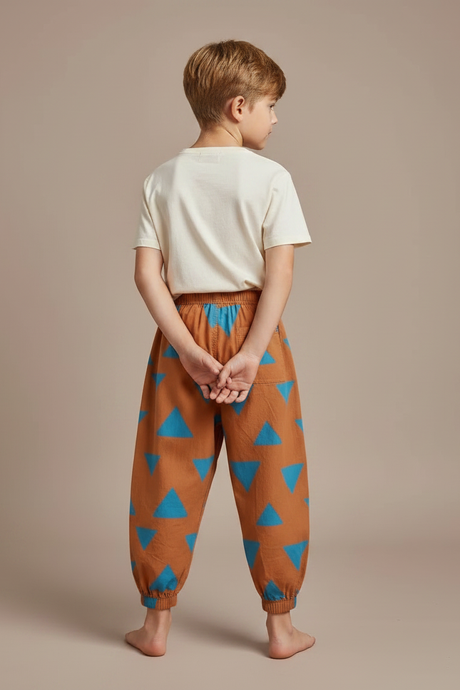 Pantalon Fluide Marron Triangles Bleus Ample Enfant - Coton - vue 2