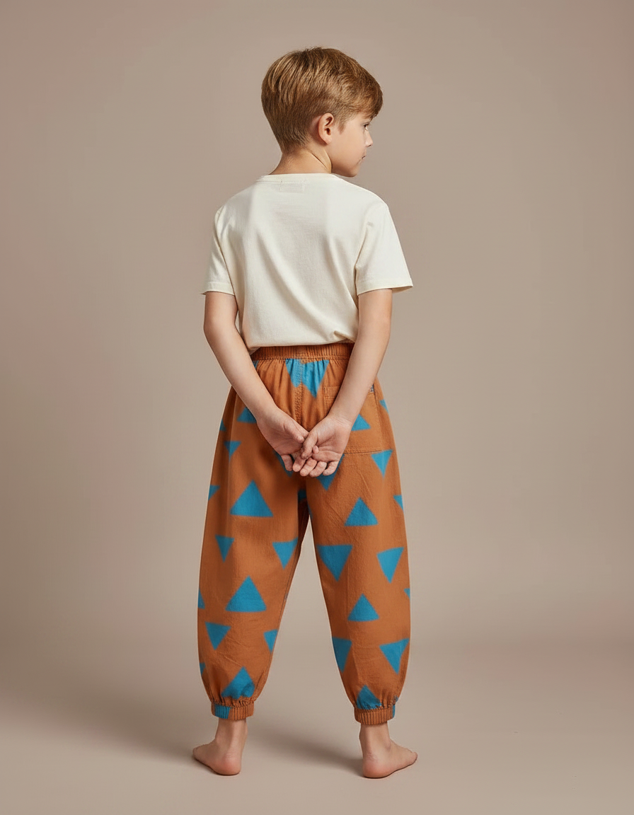 Pantalon Fluide Marron Triangles Bleus Ample Enfant - Coton - vue 2