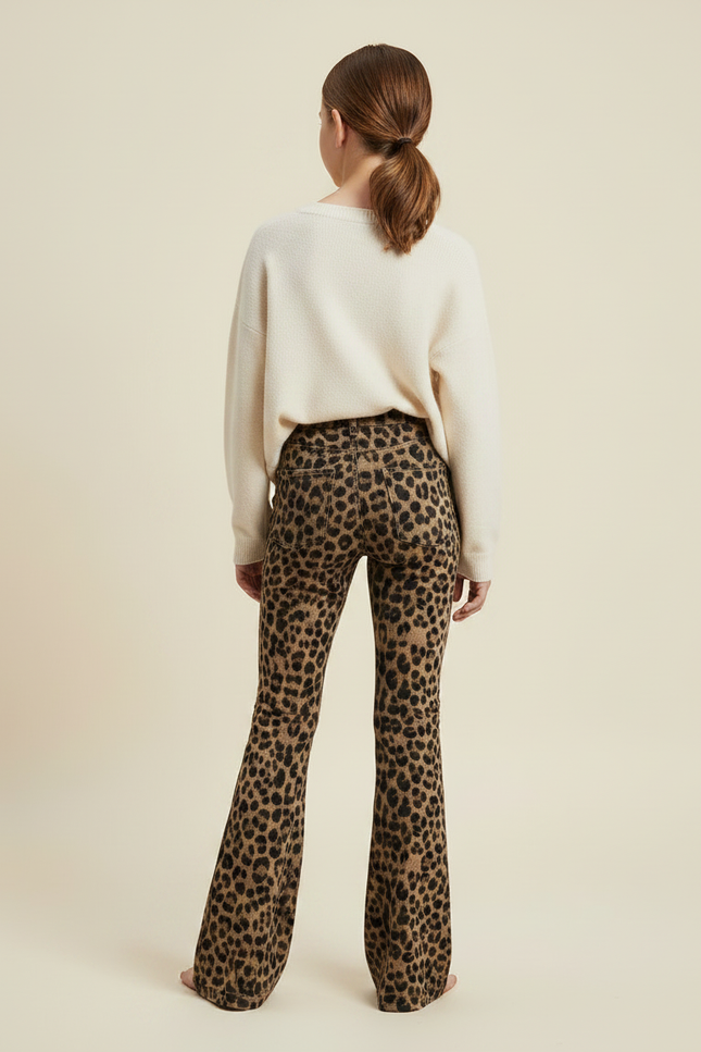 Pantalon Fluide Léopard Marron Évasé Confortable - Imprimé Maille - vue 2
