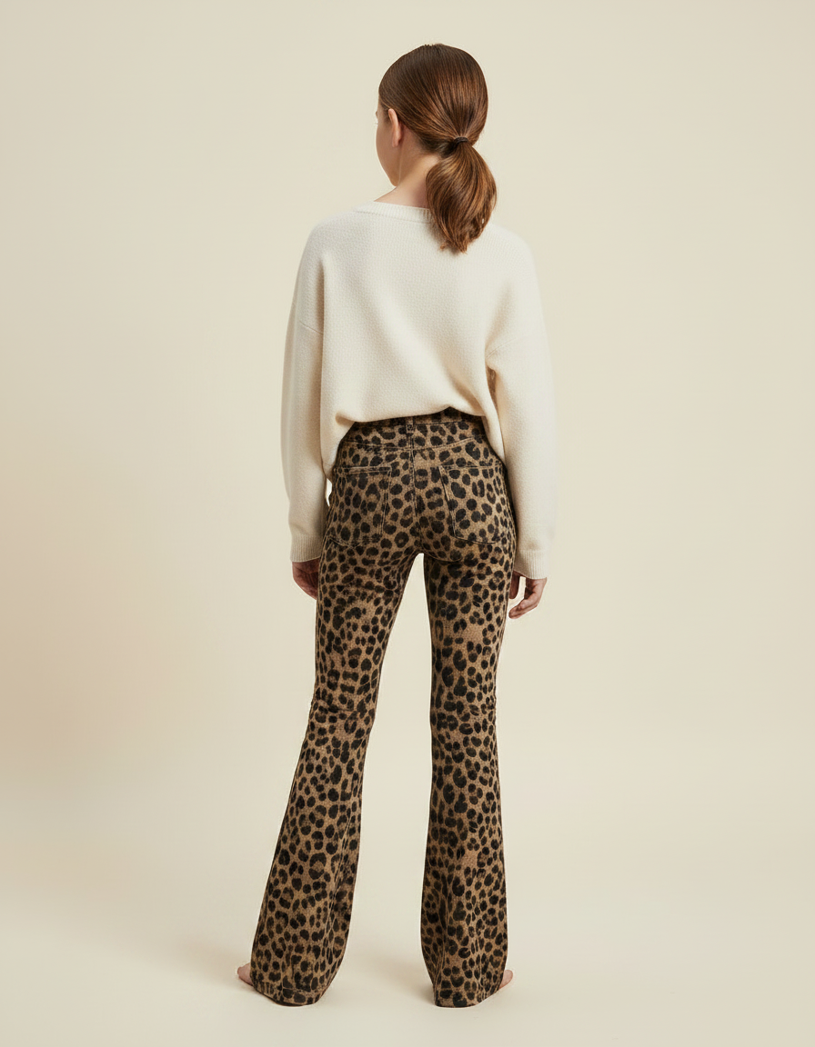 Pantalon Fluide Léopard Marron Évasé Confortable - Imprimé Maille - vue 2