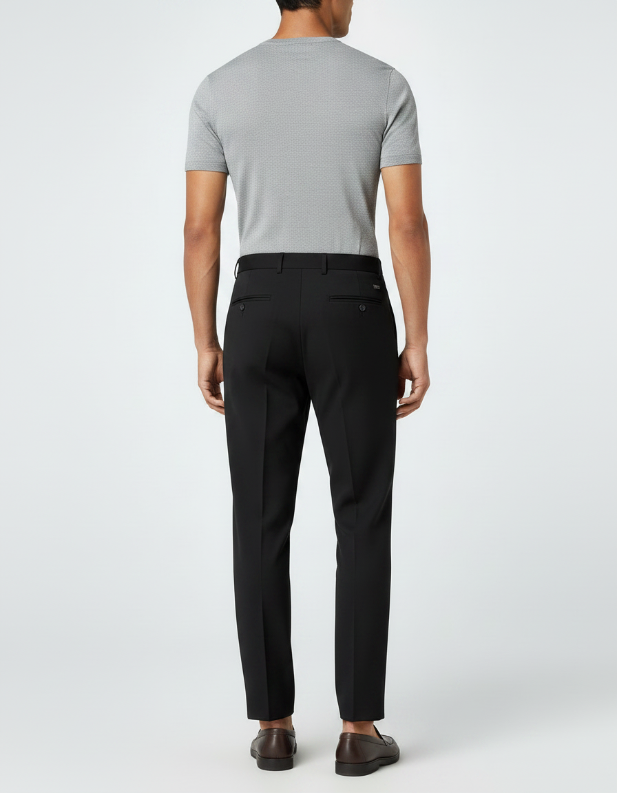 Pantalon Fluide Noir Droit Élégant Homme - Polyester - vue 2
