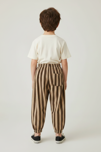 Pantalon Fluide Marron Rayé Ample Confortable Enfant - Cordé - vue 2
