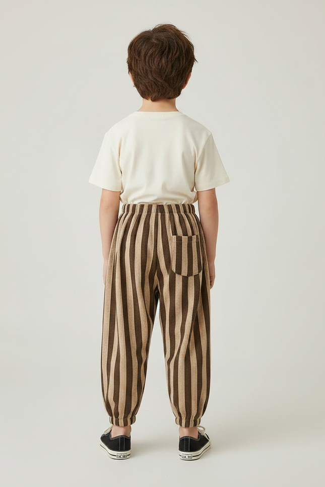 Pantalon Fluide Marron Rayé Ample Confortable Enfant - Cordé - vue 2