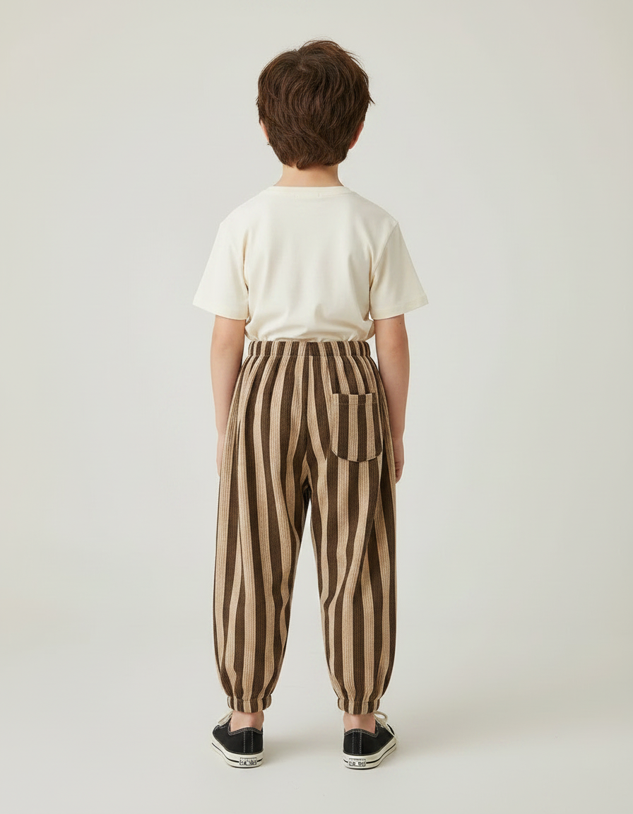 Pantalon Fluide Marron Rayé Ample Confortable Enfant - Cordé - vue 2