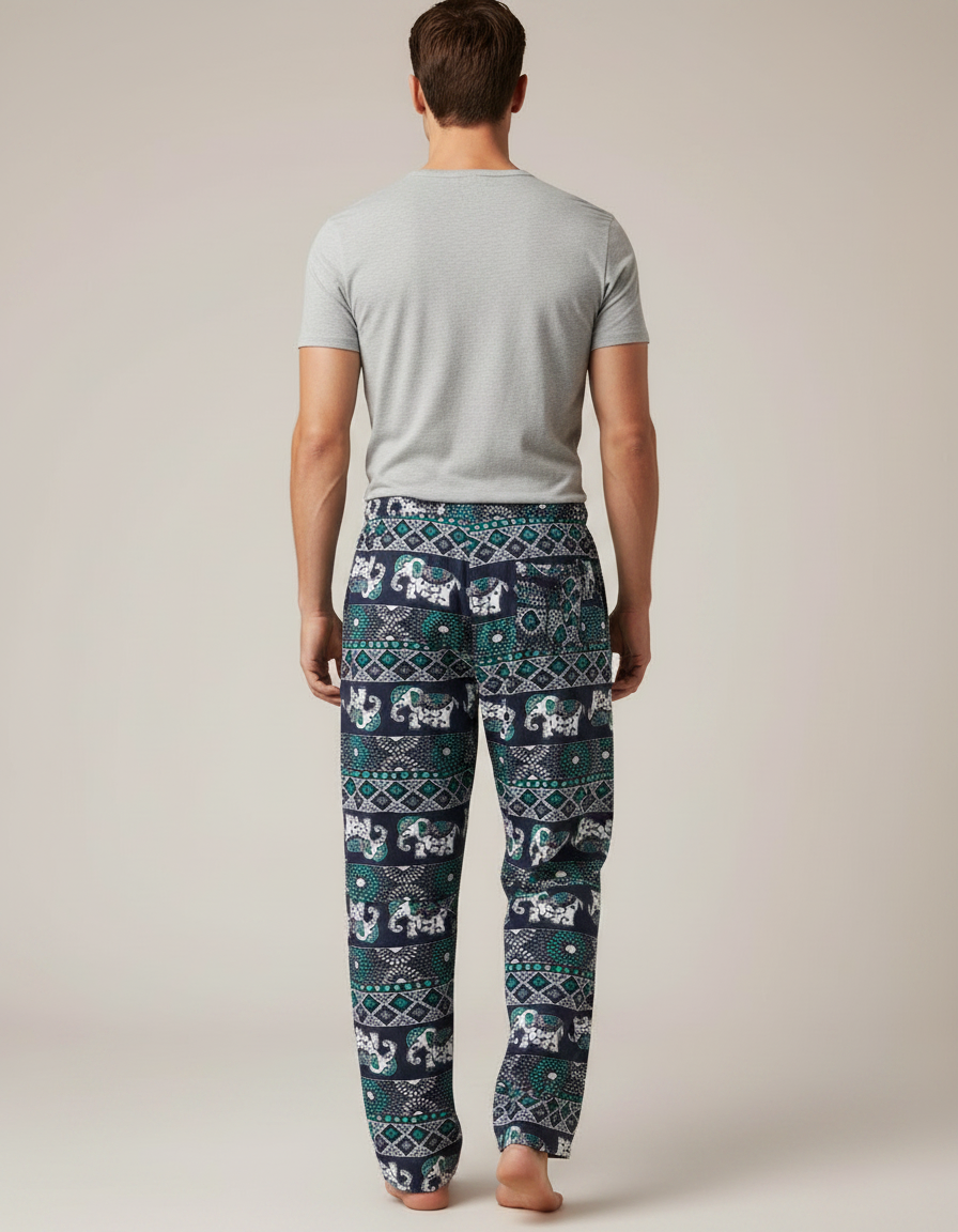 Pantalon Fluide Éléphant Thaïlandais Bleu Hippie Décontracté Homme - Marine Viscose - vue 2