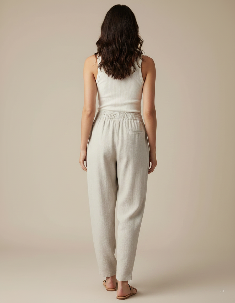 Pantalon Fluide Écru Coton Lin Ample Décontracté Harem - Beige - vue 2