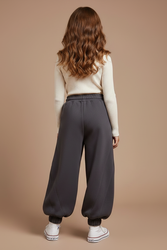 Pantalon Fluide Ample Molleton Gris Décontracté Enfant - vue 2