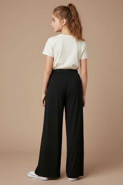 Pantalon Fluide Noir Ample Taille Élastiquée Fille - Viscose - vue 2