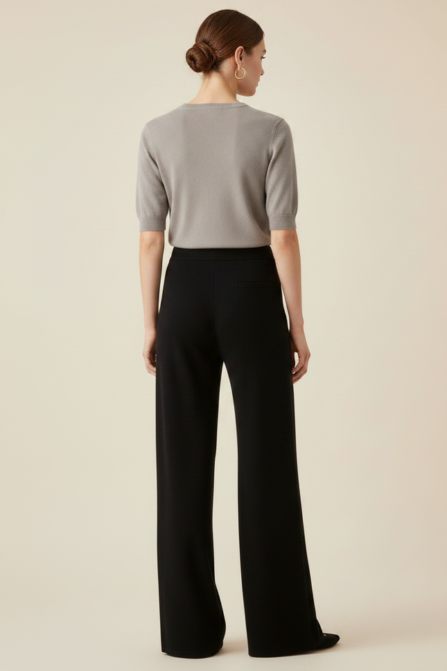 Pantalon Fluide Noir Ample Cordon Laine Mérinos - vue 2