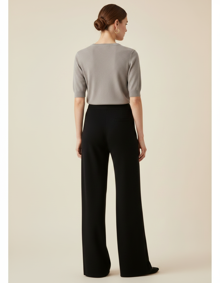 Pantalon Fluide Noir Ample Cordon Laine Mérinos - vue 2
