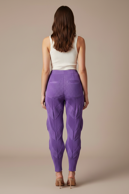 Pantalon Fluide Plissé Violet Chevrons Femme Élégant - Polyester - vue 2