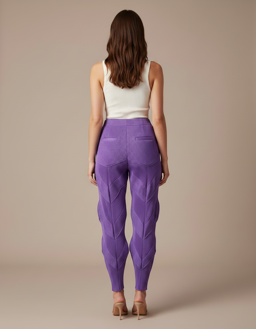 Pantalon Fluide Plissé Violet Chevrons Femme Élégant - Polyester - vue 2