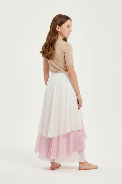 Pantalon Fluide Blanc Rose Dégradé Gaze Ample Enfant - Multicolore Polyester - vue 2