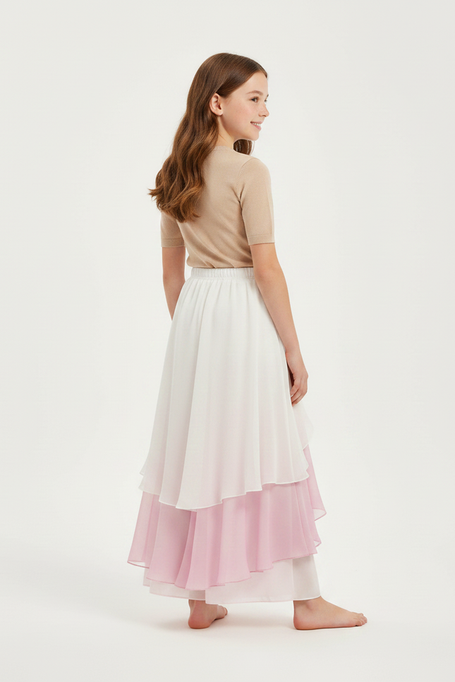 Pantalon Fluide Blanc Rose Dégradé Gaze Ample Enfant - Multicolore Polyester - vue 2