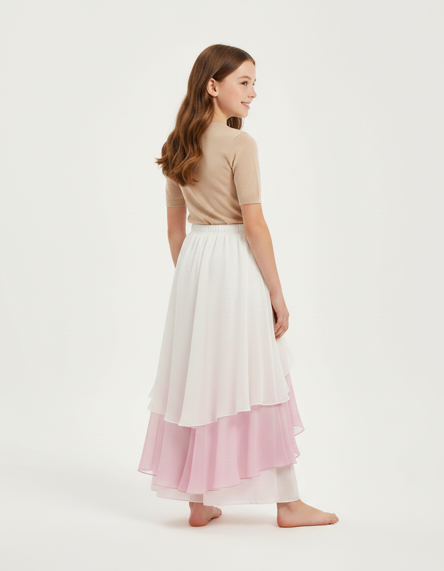 Pantalon Fluide Blanc Rose Dégradé Gaze Ample Enfant - Multicolore Polyester - vue 2