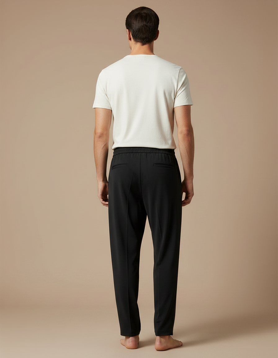 Pantalon Fluide Noir Ample Décontracté Cordon Sport Homme - Polyester - vue 2