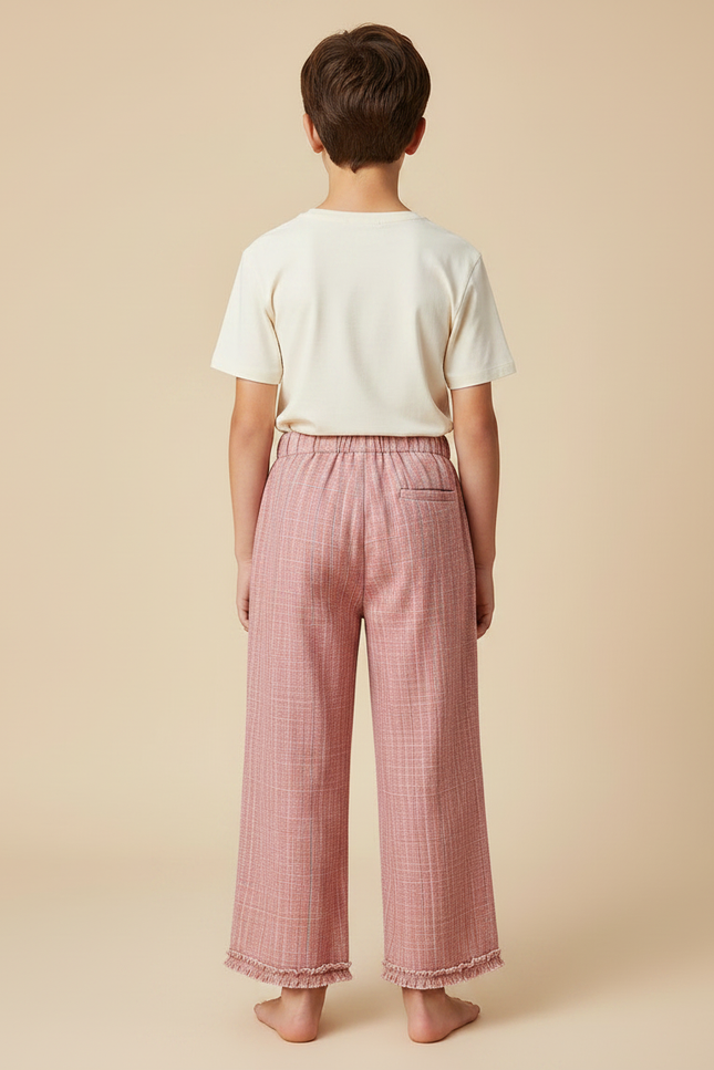 Pantalon Fluide Rose Texturé Ample Frangé Enfant - Tweed - vue 2