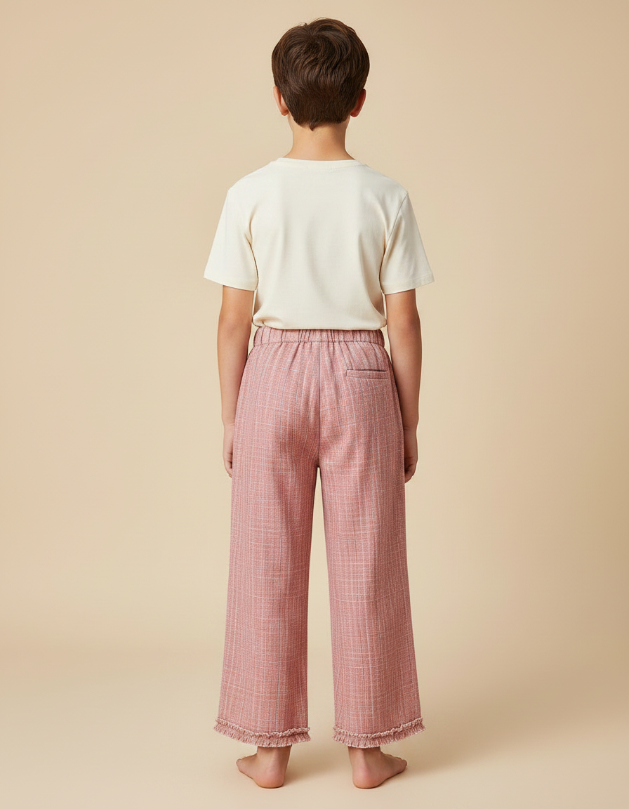 Pantalon Fluide Rose Texturé Ample Frangé Enfant - Tweed - vue 2