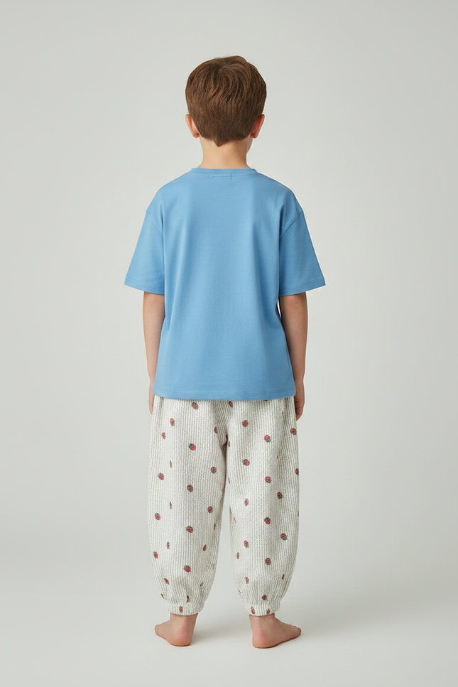 Pantalon Fluide Côtelé Écru Fraises Ample Enfant - Imprimé Cordé - vue 2