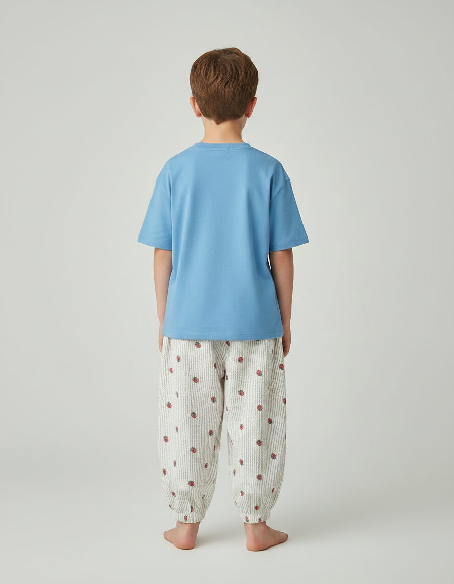 Pantalon Fluide Côtelé Écru Fraises Ample Enfant - Imprimé Cordé - vue 2