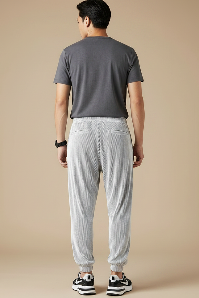 Pantalon Fluide Plissé Gris Léger Décontracté Homme - Polyester - vue 2