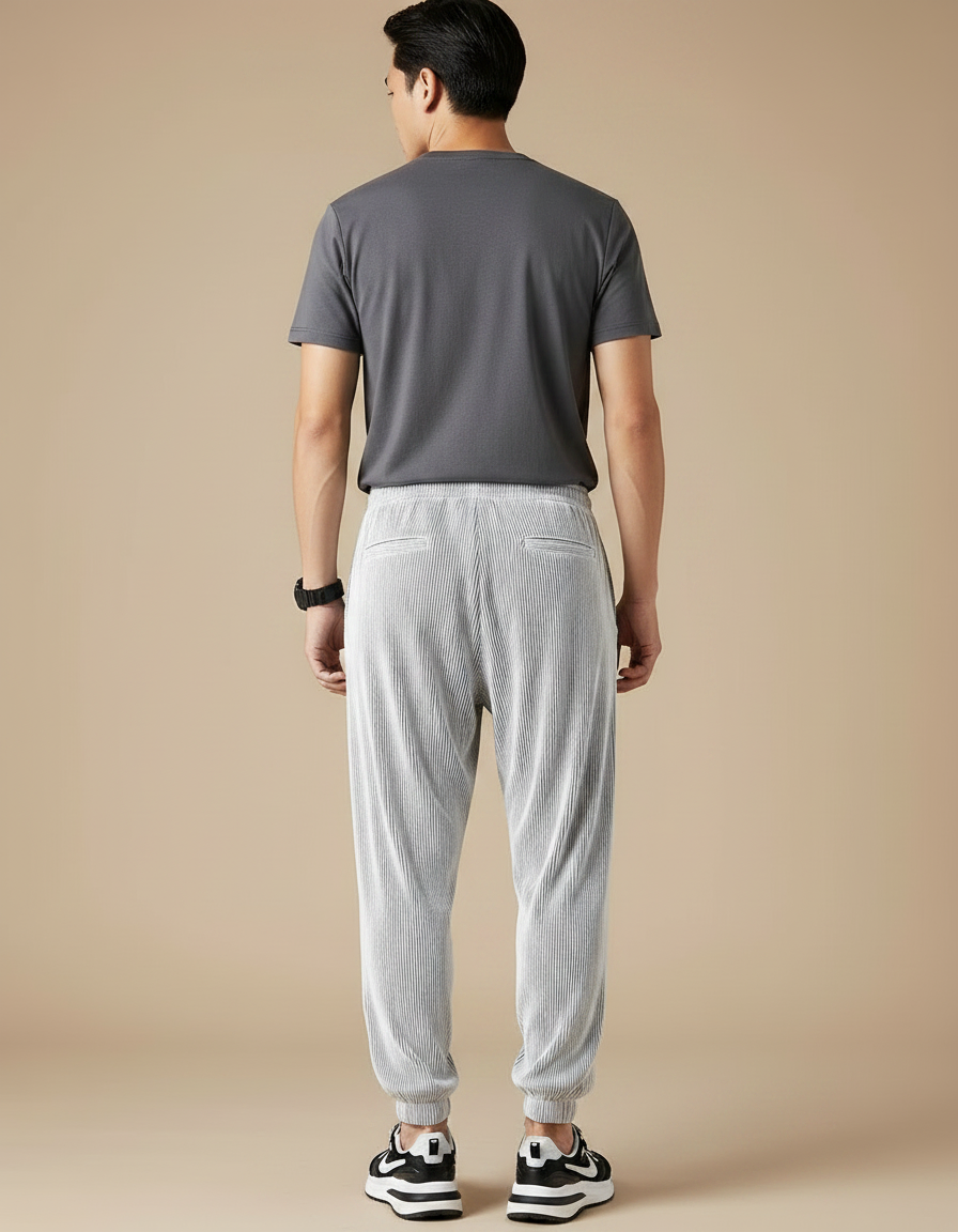 Pantalon Fluide Plissé Gris Léger Décontracté Homme - Polyester - vue 2