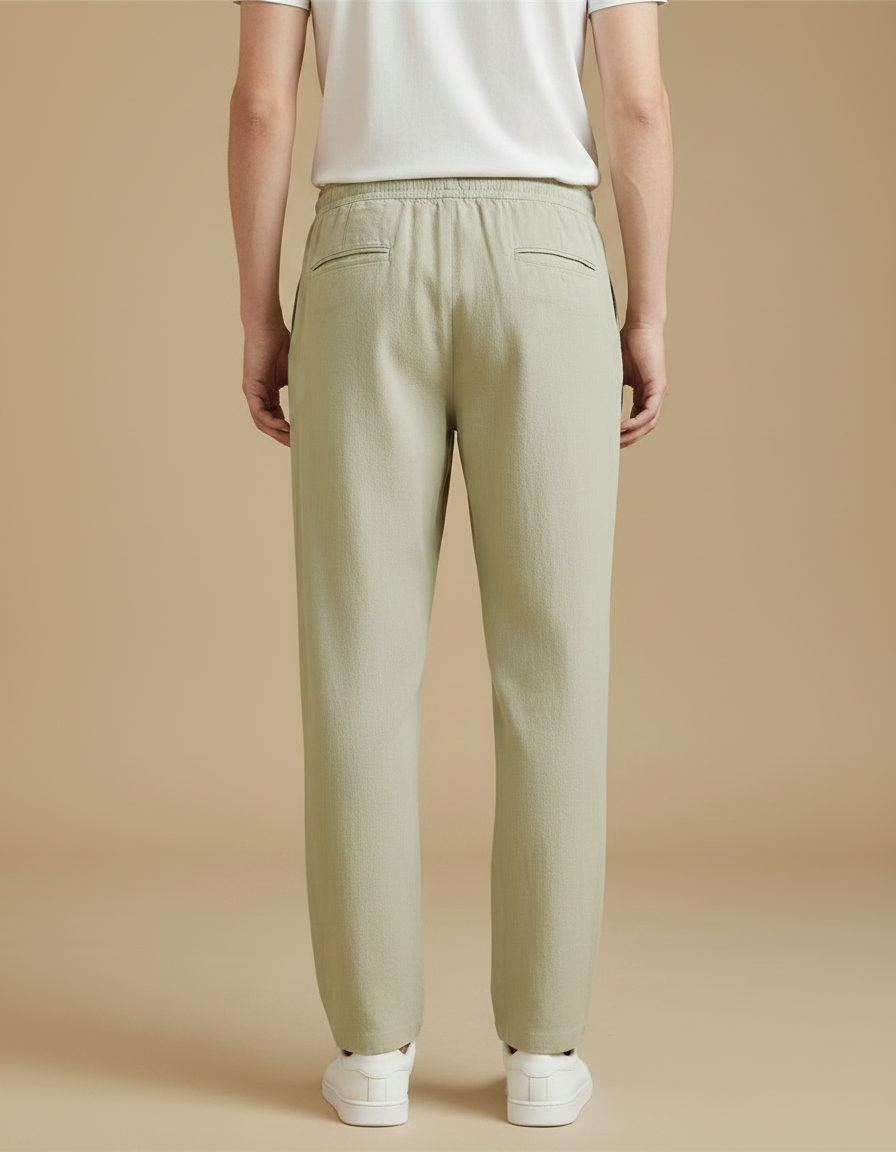 Pantalon Fluide Kaki Cordon Ample Coton Lin Homme - vue 2
