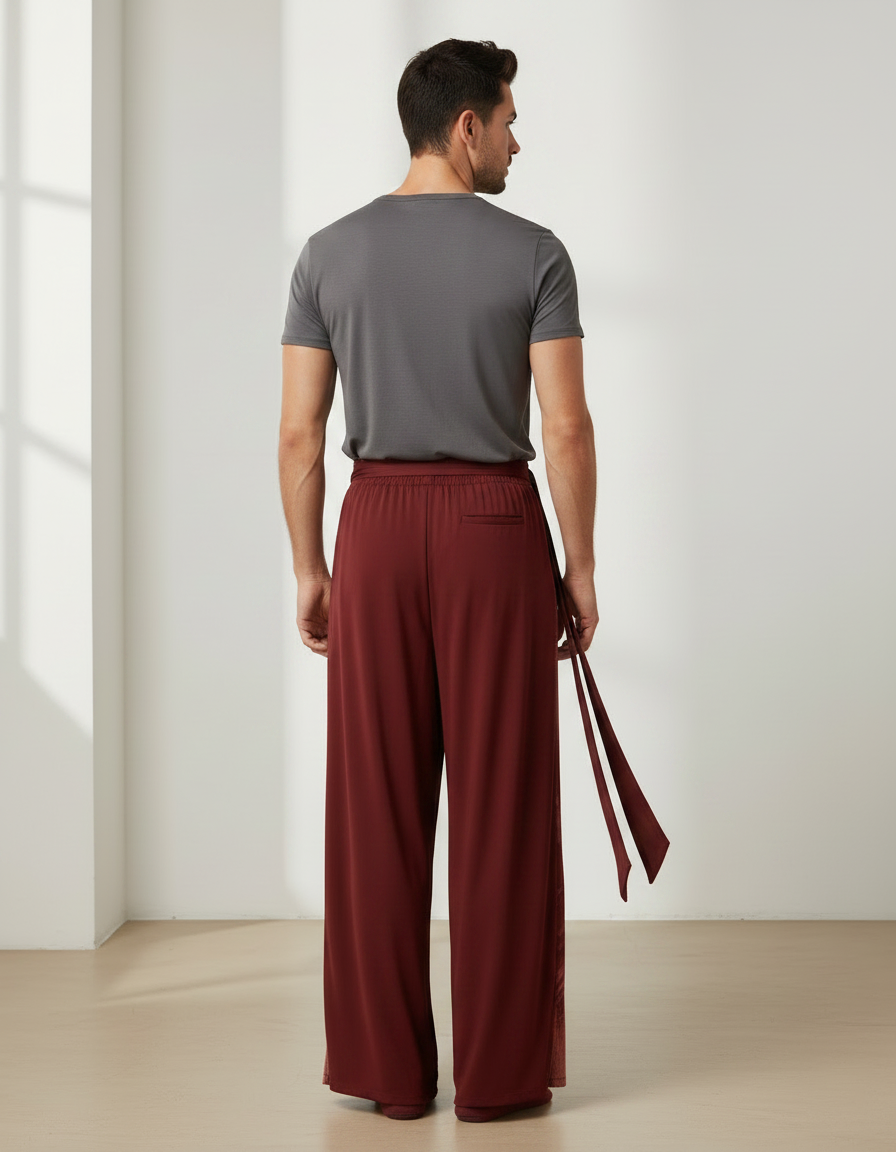 Pantalon Fluide Bordeaux Ample Cordon Décontracté Homme - Viscose - vue 2