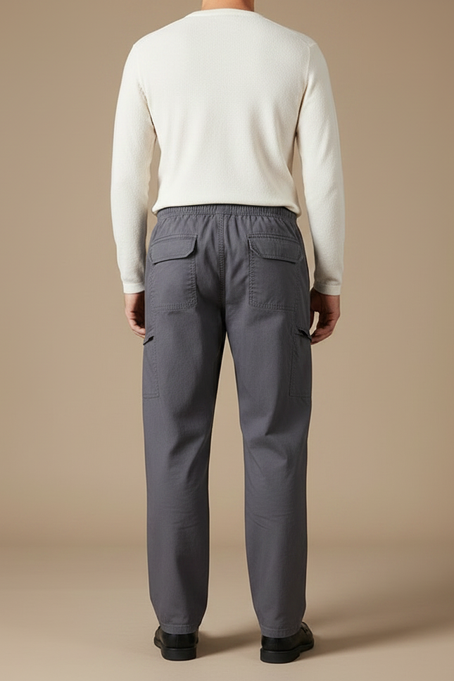 Pantalon Fluide Cargo Gris Homme Coton Décontracté Confortable - vue 2