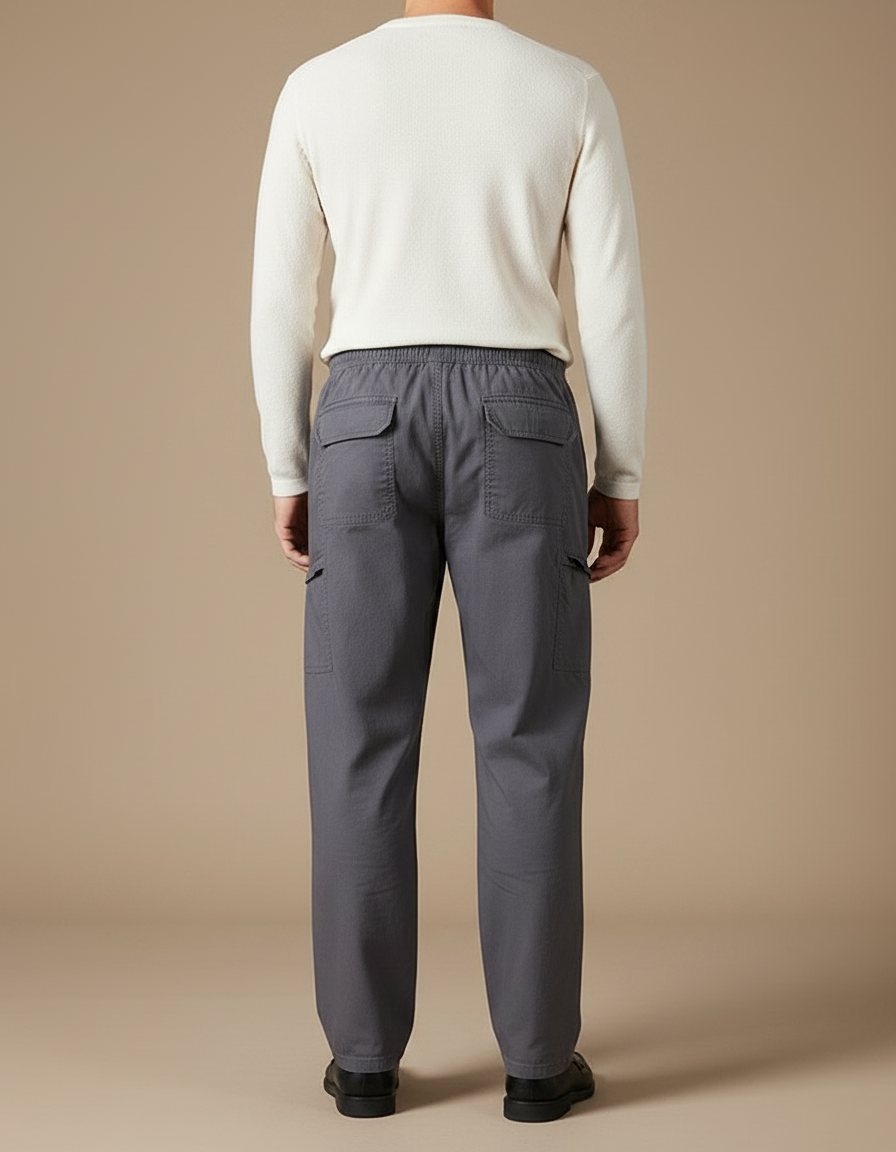 Pantalon Fluide Cargo Gris Homme Coton Décontracté Confortable - vue 2