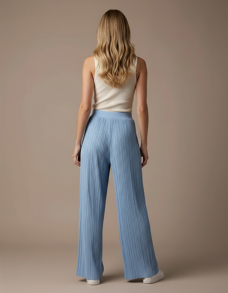 Pantalon Fluide Bleu Ciel Plissé Ample Décontracté Femme - Polyester - vue 2