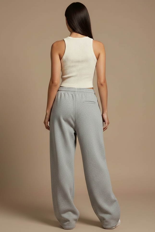 Pantalon Fluide Gris Ample Confortable Décontracté Sport Femme - Molleton - vue 2