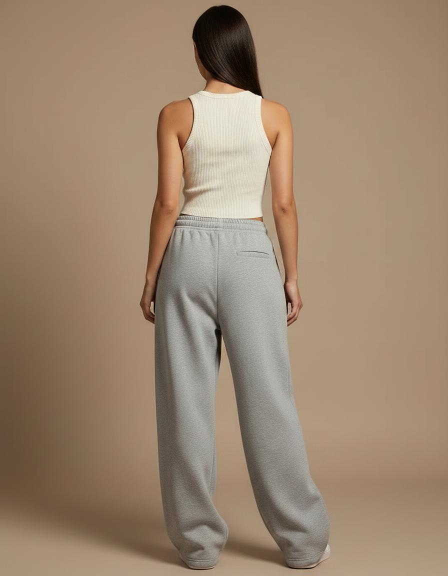 Pantalon Fluide Gris Ample Confortable Décontracté Sport Femme - Molleton - vue 2