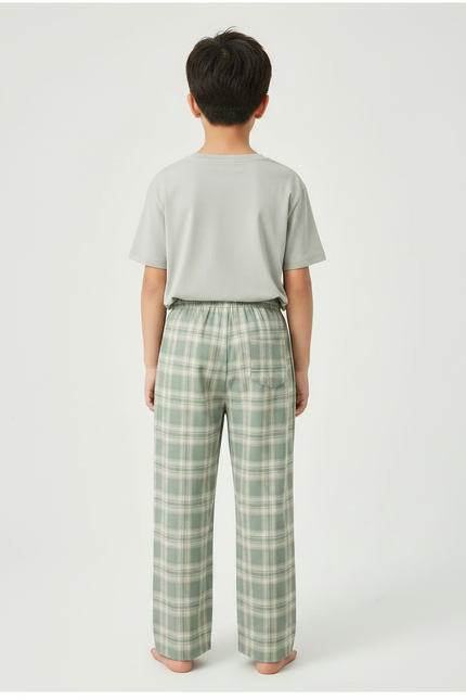 Pantalon Fluide Carreaux Vert Ample Décontracté Enfant - Viscose - vue 2
