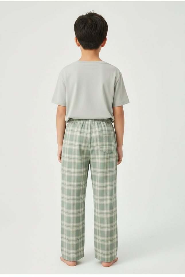 Pantalon Fluide Carreaux Vert Ample Décontracté Enfant - Viscose - vue 2