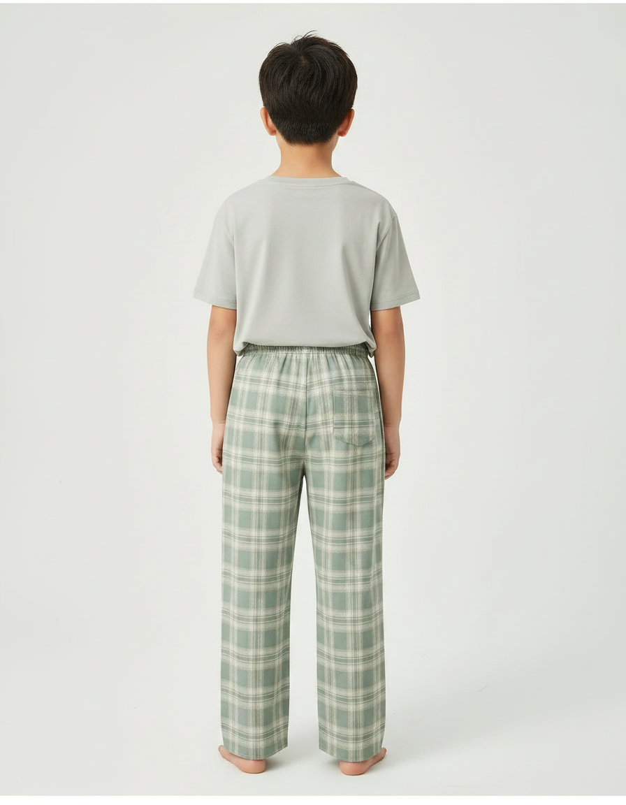 Pantalon Fluide Carreaux Vert Ample Décontracté Enfant - Viscose - vue 2